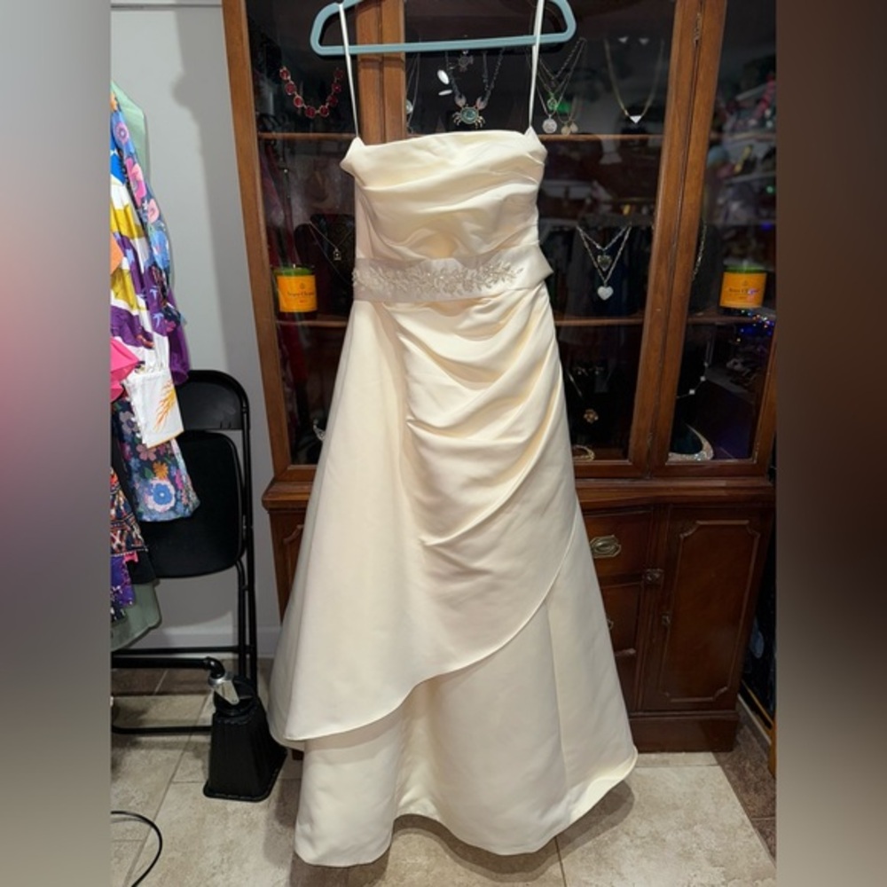 Classic Draped David’s Bridal Gown – Size 18